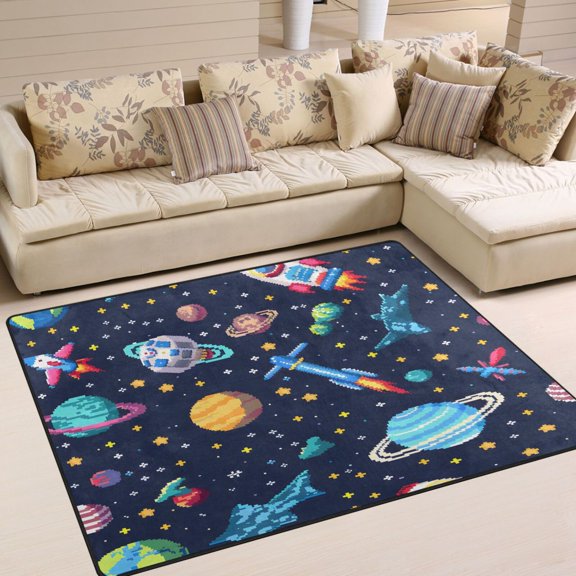 Space Stars Rocket Area Rug Washable 80 x 58 Floor Carpet Mat Non Slip for Bedroom Living Room Home Decor