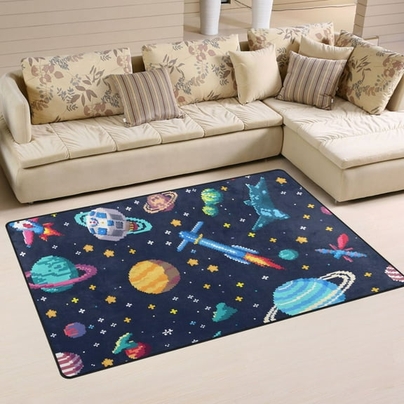 Space Stars Rocket Area Rug Washable Floor Carpet Mat 60 x 39 inch for Bedroom Living Room Kids Room Home Decor