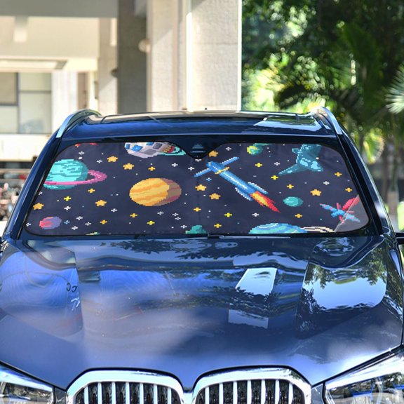 Space Stars Rocket Automotive Front Car Windshield Sun Shade Reflector Foldable for Front Fit for Cars Truck SUVs