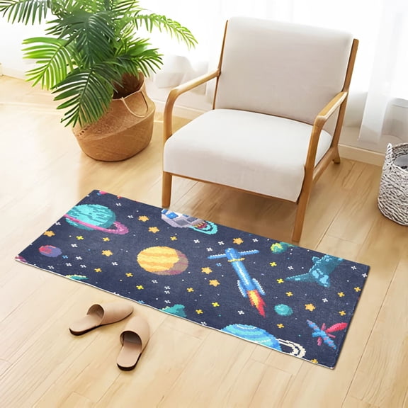 Space Stars Rocket Bathroom Rug Non Slip Bathroom Mats Entry Door Soft Carpets for Kitchen Bedroom Living Room 39x20 inch