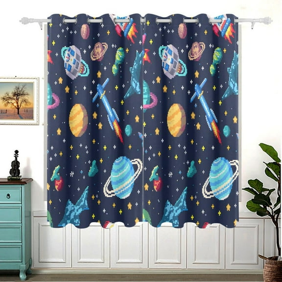 Space Stars Rocket Blackout Curtain Panels 63x55in Drapes Privacy Assured for Living room Bedroom Bathroom 2 panels set