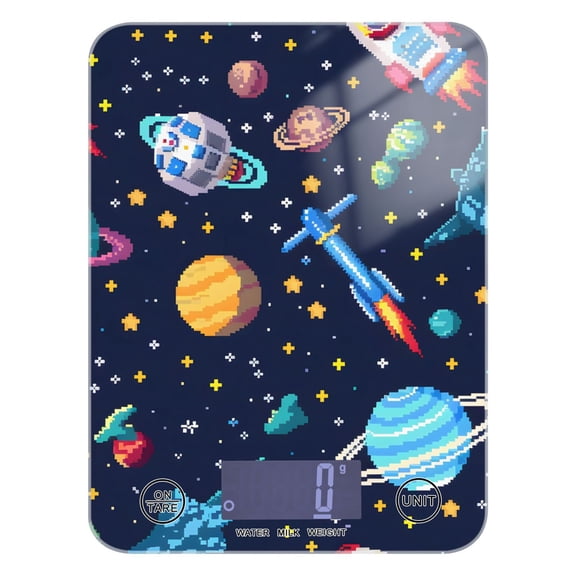 Space Stars Rocket Food Scale Digital Kitchen Scale Waterproof Tempered Glass Tare Function 11 lb for Baking Cooking Meal Prep