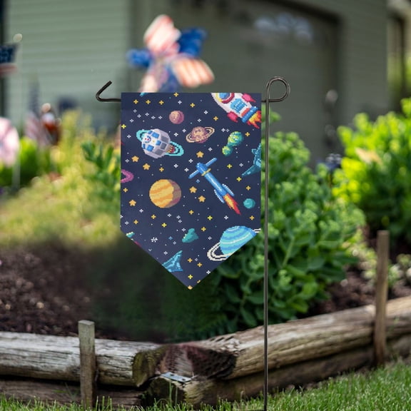 Space Stars Rocket Garden Flag 18" x 12.5" Double Sided Yard Lawn Outdoor Decor Small Yard Flags