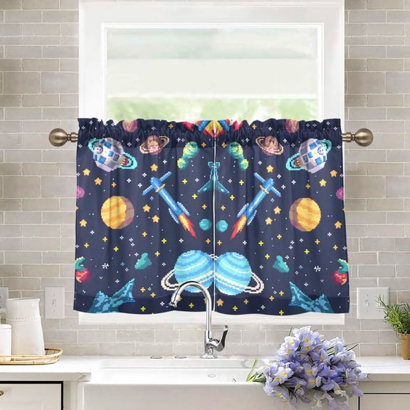 Space Stars Rocket Kitchen Curtains Half Tier Curtain 2 Rod Pockets Bathroom Bedroom Cupborad Living Room 27"x36"