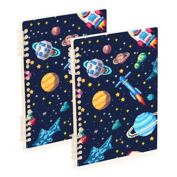 Space Stars Rocket Ring Binder Notebook Journey Note Diary College Ruled Spiral Notebook Study Loose Leaf Paper A5 60 Pages