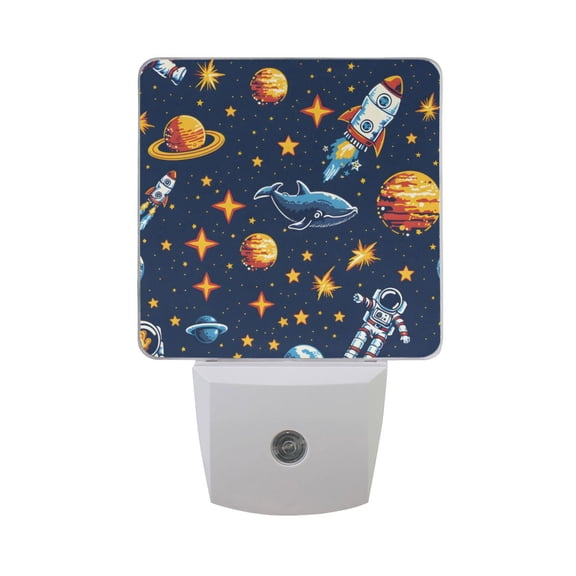 Space Stars Rocket Whale Night Light 2 Pack LED Nightlight Plug into Wall Dusk to Dawn Sensor Soft White
