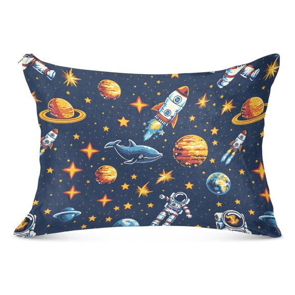 Space Stars Rocket Whale Plush Pillow Cases Standard Size Ultra Soft Warm Pillowcases with Zipper 20"x26"