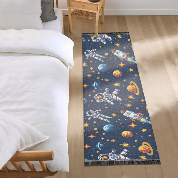 Space Stars Rocket Whale Runner Area Rug 2x6 Soft Non-Slip Washable Bedside Carpet for Hallway Bedroom Living Room Home Decor