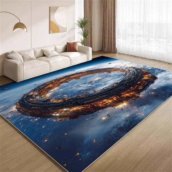Space Station Area Rugs, Spacecraft Carpet, Washable Non Slip Low Pile Soft Rug for Bedroom Living Room Decor Mat 2ftx3ft
