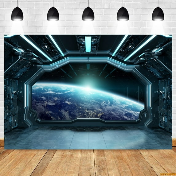Space Station Backdrop Space Capsule Interior Sce Scice Fiction Universe Exploration Birthday Party Photography Background