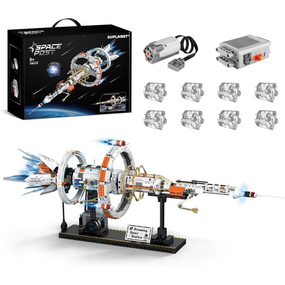 Space Station Spaceship Building Block Set with LED Lights, Exploration Station Model Building Kits with Display Stand, STEM Engineering