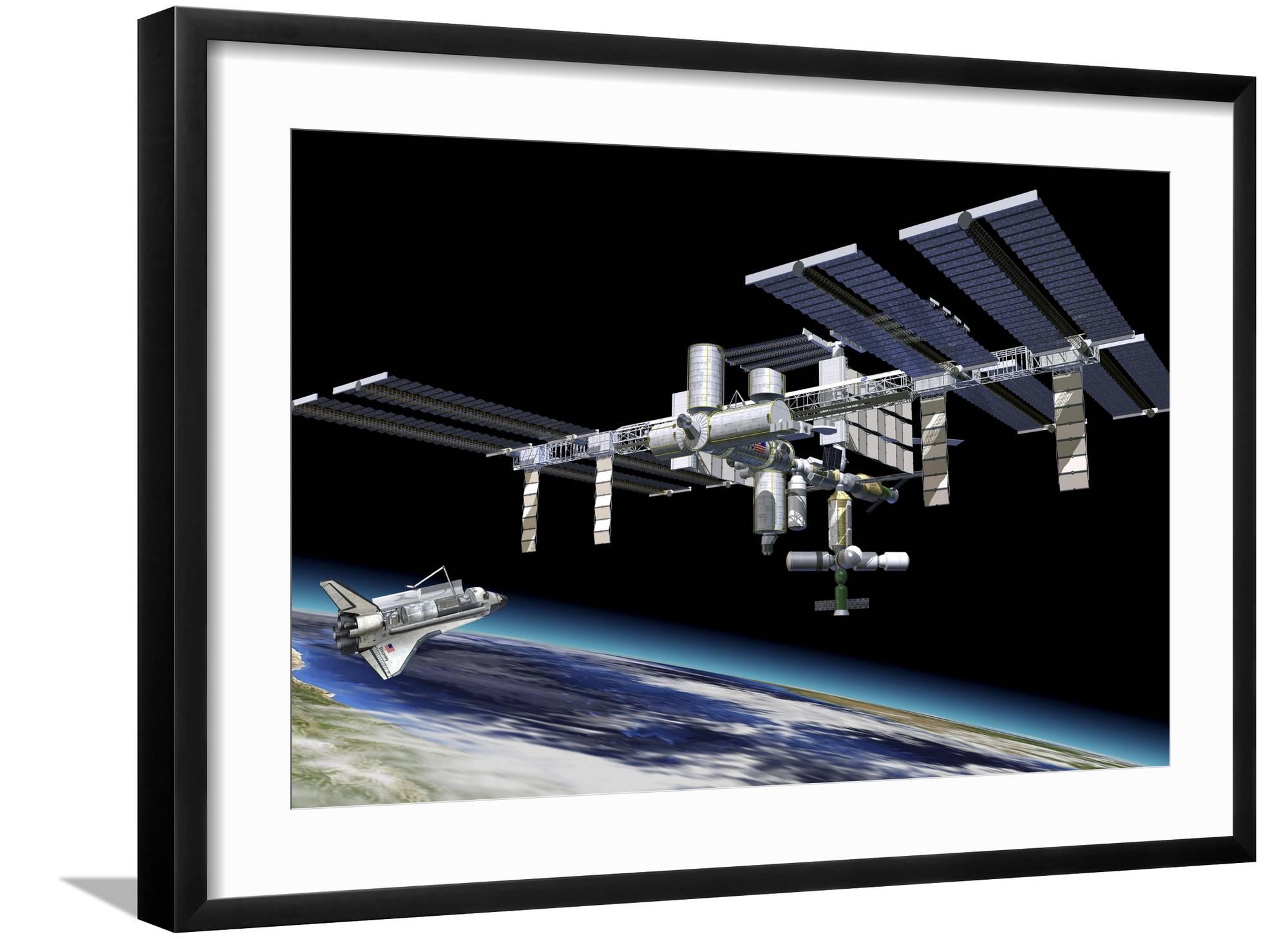Art.com Space Station in Orbit around Earth with Space Shuttle Art ...