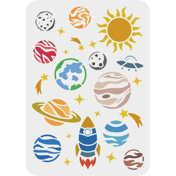 Space Stencil 11.7x8.3inch Reusable Planet Drawing Stencil Planets Galaxy Stencil Plastic Planetary Stencil Sun Moon Star Stencil for DIY