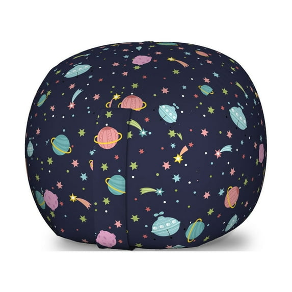 Space Storage Toy Bag Chair, Alien Planets with Shooting Stars and Polka Dots Galaxy Heavenly Bodies Asteroid, Stuffed Animal Organizer Washable Bag, Large Size, Multicolor, by Ambesonne