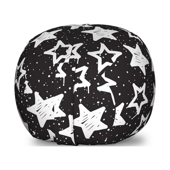 Space Storage Toy Bag Chair, Floating Hand Drawn Inspired Stars and Dots Graffiti Style Street Monotone, Stuffed Animal Organizer Washable Bag, Small Size, Dark Grey and White, by Ambesonne