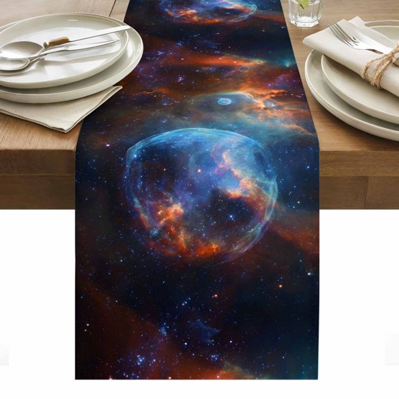 Space Table Runner Modern Abstract Art Blue Burnt Orange Ombre Tablerunners 13 x 36 Inch, Table Decorations Tabletop Scarf for Summer Gathering Holiday Farmhouse Kitchen Dining Decor