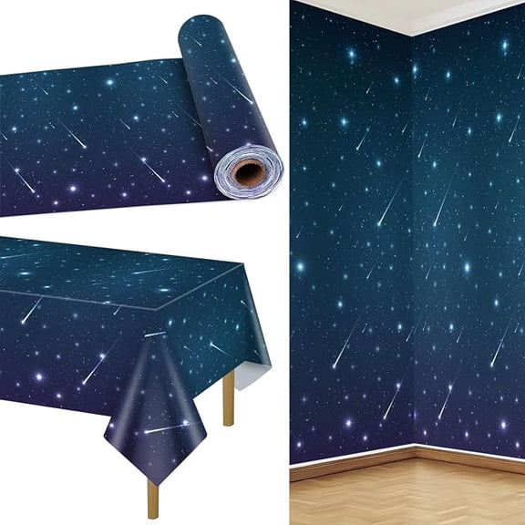 Space Tablecloth Roll 100 Feet Starry Night Galaxy Plastic Table Cover