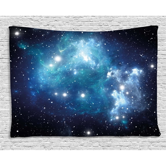 Space Tapestry, Bright Celestial Supernova Scenery Dynamic Energy Andromeda Mystical Explosion Picture, Wall Hanging for Bedroom Living Room Dorm Decor, 80W X 60L Inches, Blue, by Ambesonne