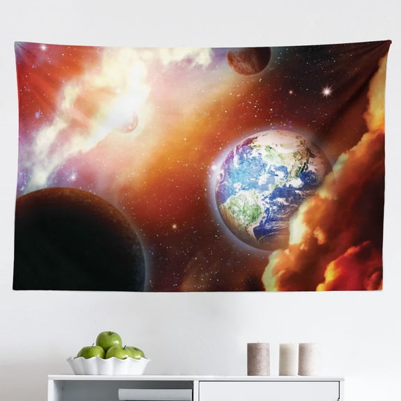 Space Tapestry, Galaxy with Stars and Black Hole Mysterious Celestial Magic Astral Universe View, Fabric Wall Hanging Decor for Bedroom Living Room Dorm, 2 Sizes, Orange Blue, by Ambesonne