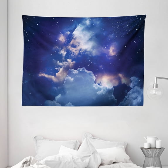 Space Tapestry, Magic Sky View with Star and Clouds Celestial Miraculous World Cosmic Expanse Theme, Wide Wall Hanging for Bedroom Living Room Dorm, 80" X 60", White Blue, by Ambesonne