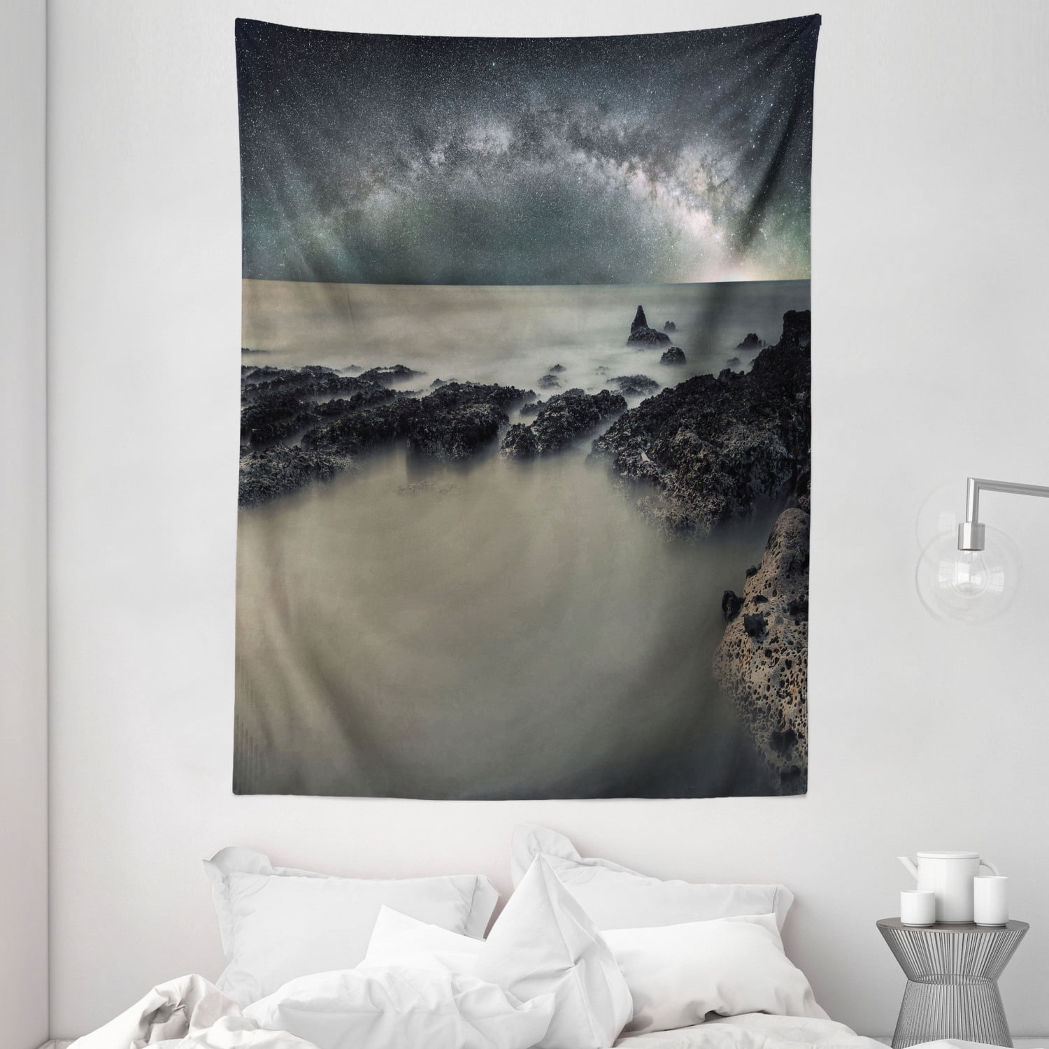 Space Tapestry, Rocky Surface of Planet in Outer Space with Milky Way ...
