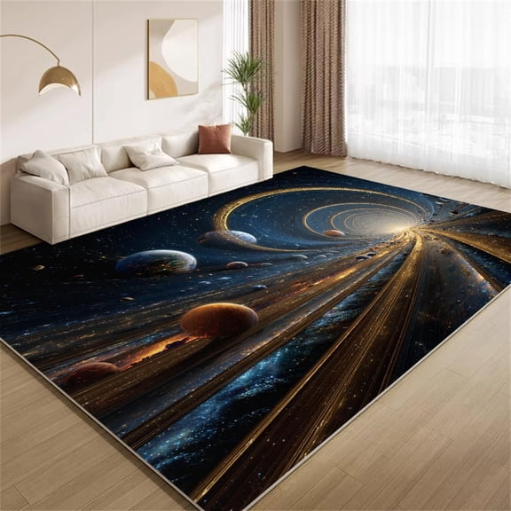 Space Theme Area Rugs, Outer Space Pattern Carpet, Washable Non Slip Low Pile Soft Rug for Living Room Bedroom Decor Mat 2x3ft