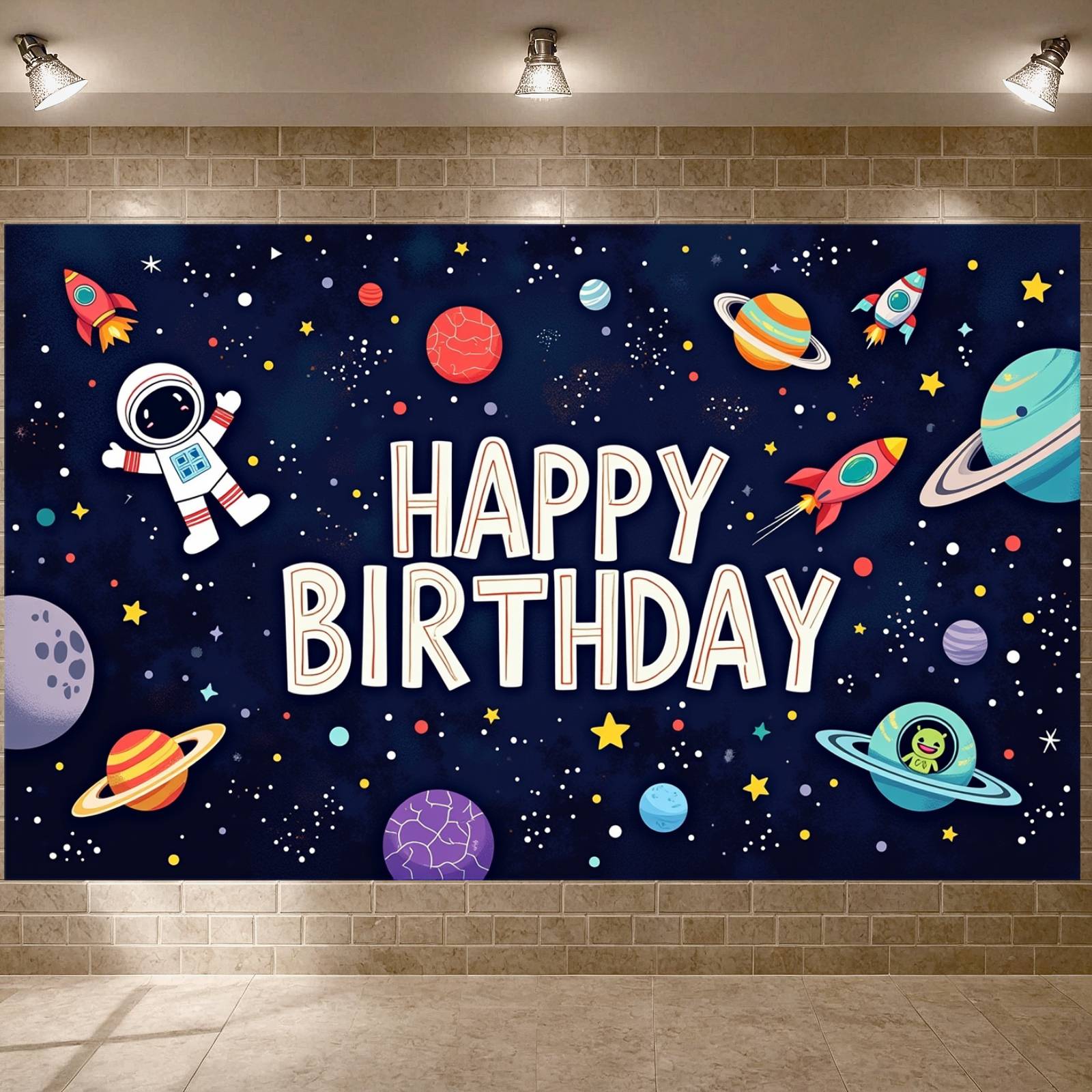 Space Theme Banner Astronaut Design Rocket Birthday Background Planets 