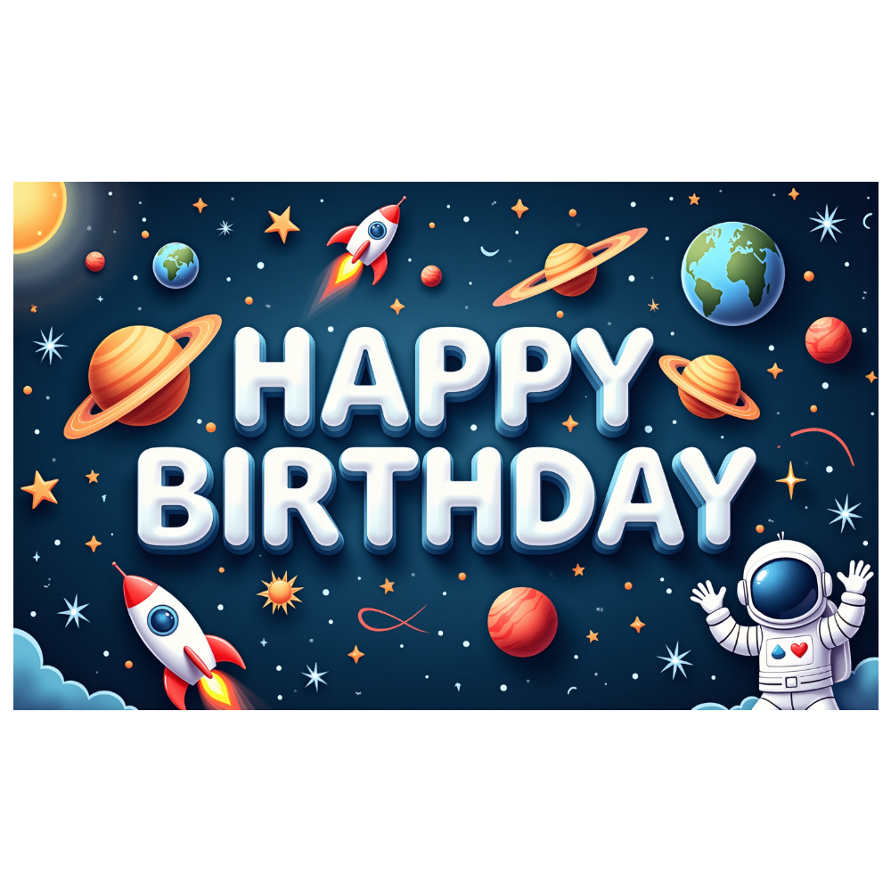 Space Theme Banner Decorative Elements Astronaut Planets Stars For Kids 