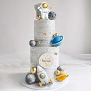 Space Theme Cake Decoration Set - Including Astronaut Rocket Planet Star Gold Silver Decorative Baking Accessories