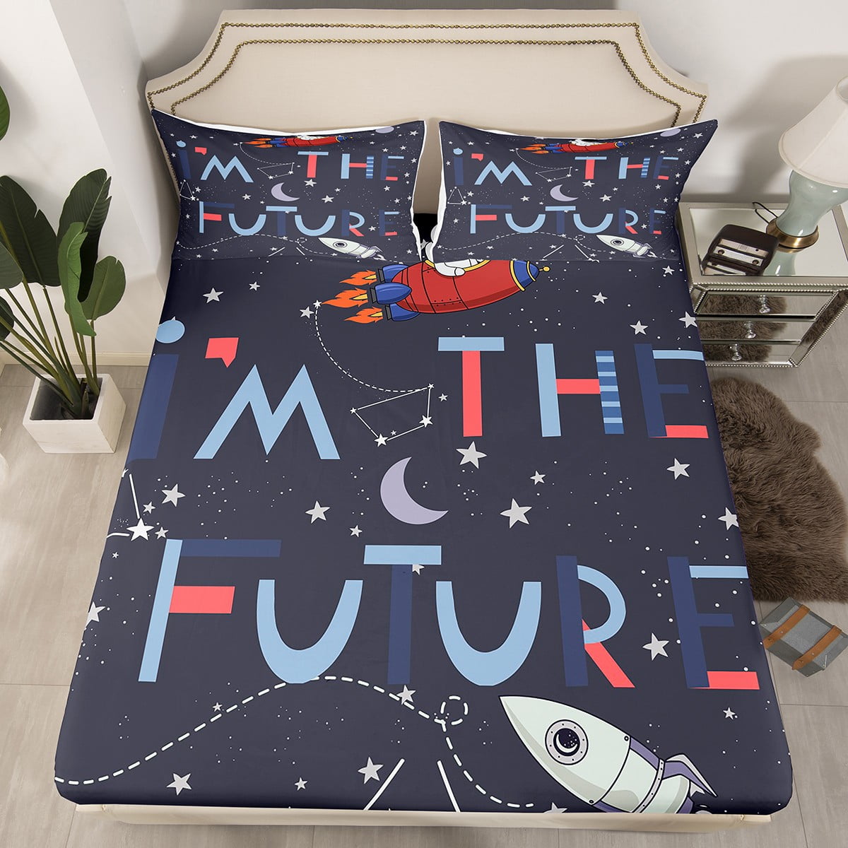Space Theme Fitted Sheet Queen Size Galaxy Bed Sheets for Boys Girls ...