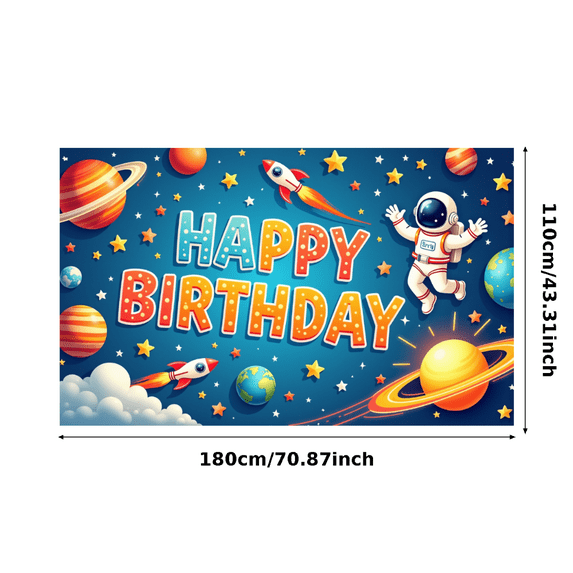 Space Theme Happy Birthday Banner Astronaut Design Colorful Planets for Kids Party Celebration Decoration