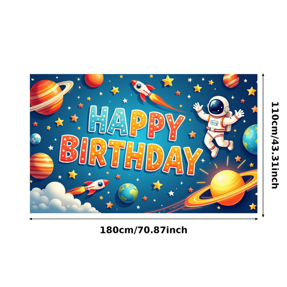 Space Theme Happy Birthday Banner Astronaut Design Colorful Planets for Kids Party Celebration Decoration