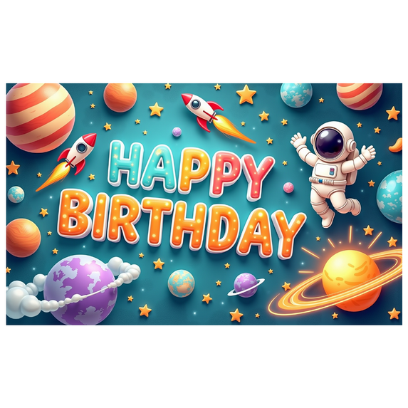 Space Theme Happy Birthday Banner Astronaut Design Colorful Planets for Kids Party Celebration Decoration