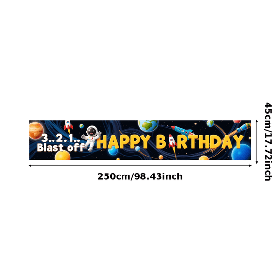 Space Theme Happy Birthday Banner Astronaut Design Planet Decor for Kids Birthday Party Celebration Indoor