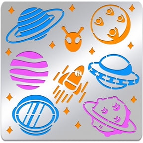 Space Theme Metal Stencil Square Stainless Steel Planet Aliens Rockets Template Stencil for Scrapbooking Engraving Pyrography Journal 6x6inch diy Spaceship