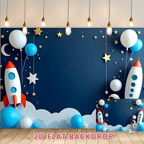 Space Theme Party Backdrop, Starry Sky Rocket Scene Decor Background Wall, Suitable For Birthday Party Holiday Event Photo Decoration