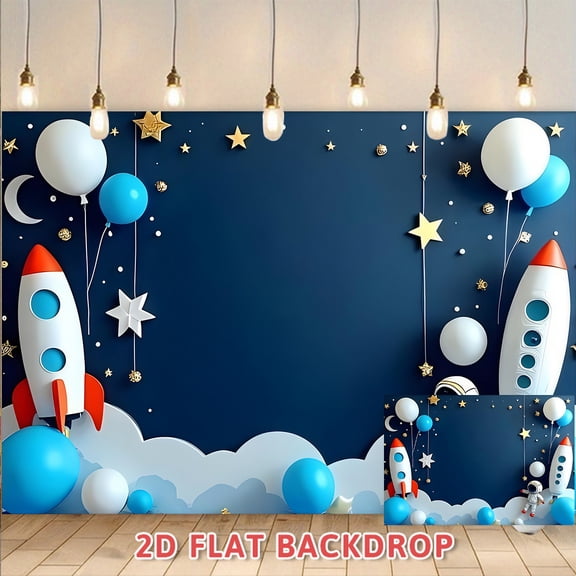 Space Theme Party Backdrop, Starry Sky Rocket Scene Decor Background Wall, Suitable For Birthday Party Holiday Event Photo Decoration