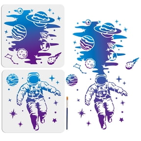 Space Theme Stencil Set 15x22.5 inch Pattern Size 2 Pieces with Paint Brush Astronaut