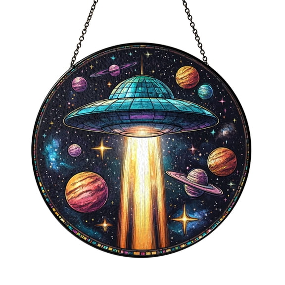 Space Theme UFO Acrylic Window Decor – Decorative Hanging Art