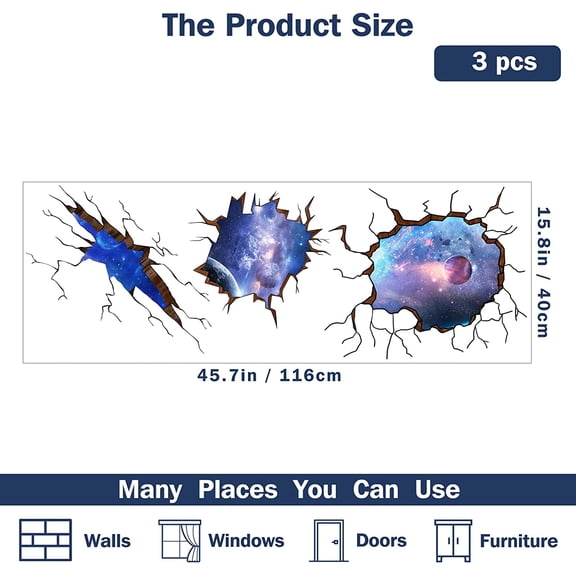 Space Theme Wall Decals 45x15 Inch PVC Wall Stickers Wall Decals for Decorating The Living Room Office Dormitory Coffee Shop Or Store