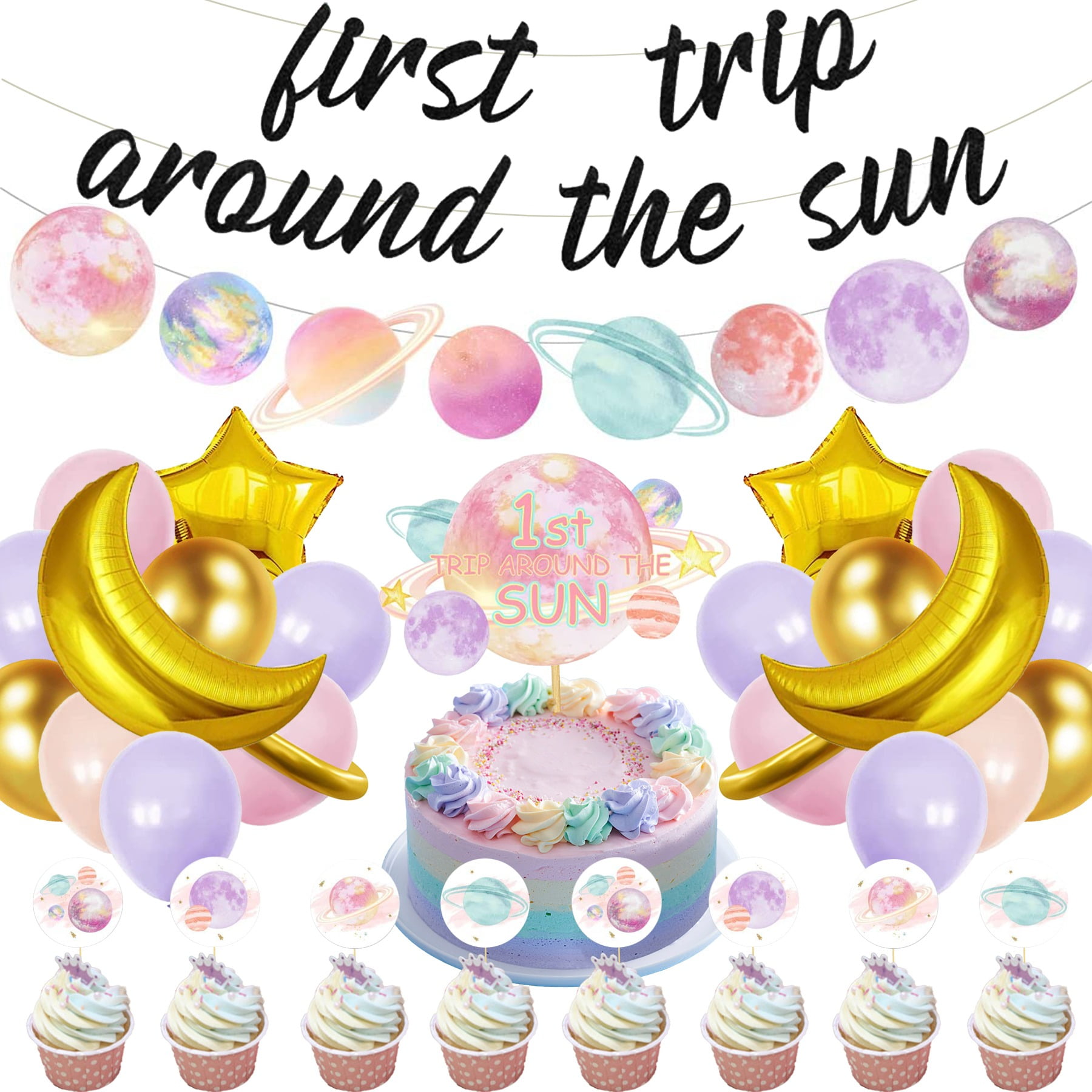First Trip Around the Sun Birthday Decor Bundle, Space Theme Party Pac –  Party Your World