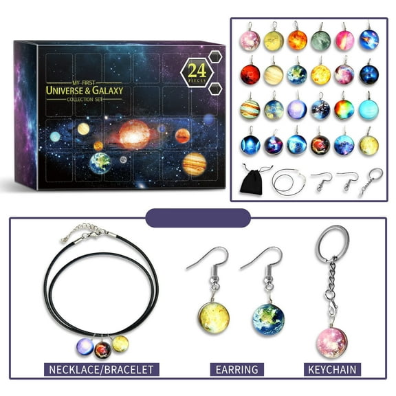 Space Themed Christmas Countdown Calendar 2025 - 24 Day Universe Advent Calendar with Solar System Planet Ornaments Educational Science Learning Decor for Holiday Tree Decorations