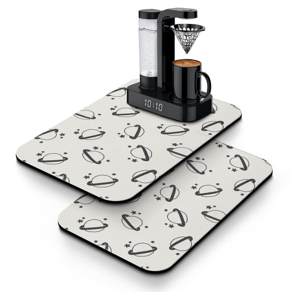 Space-Themed Coffee Mat 2-Pack - Absorbent Kitchen Counter Mat for Coffee Station, Moon and Stars Pattern