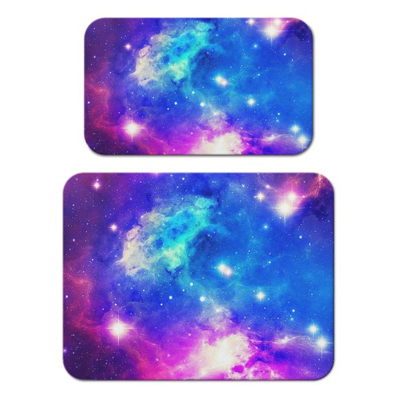 Space-Themed Coffee Mat 2-Pack - Absorbent Kitchen Counter Mat for Coffee Station, Moon and Stars Pattern
