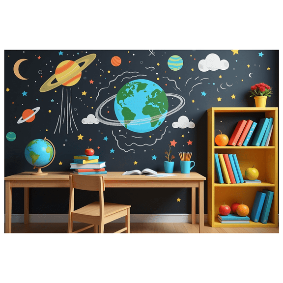 Space Themed Colorful Chalk Style Backdrop Banner Decorations for Classroom Party Study Room Wall Background Photo Booth Props