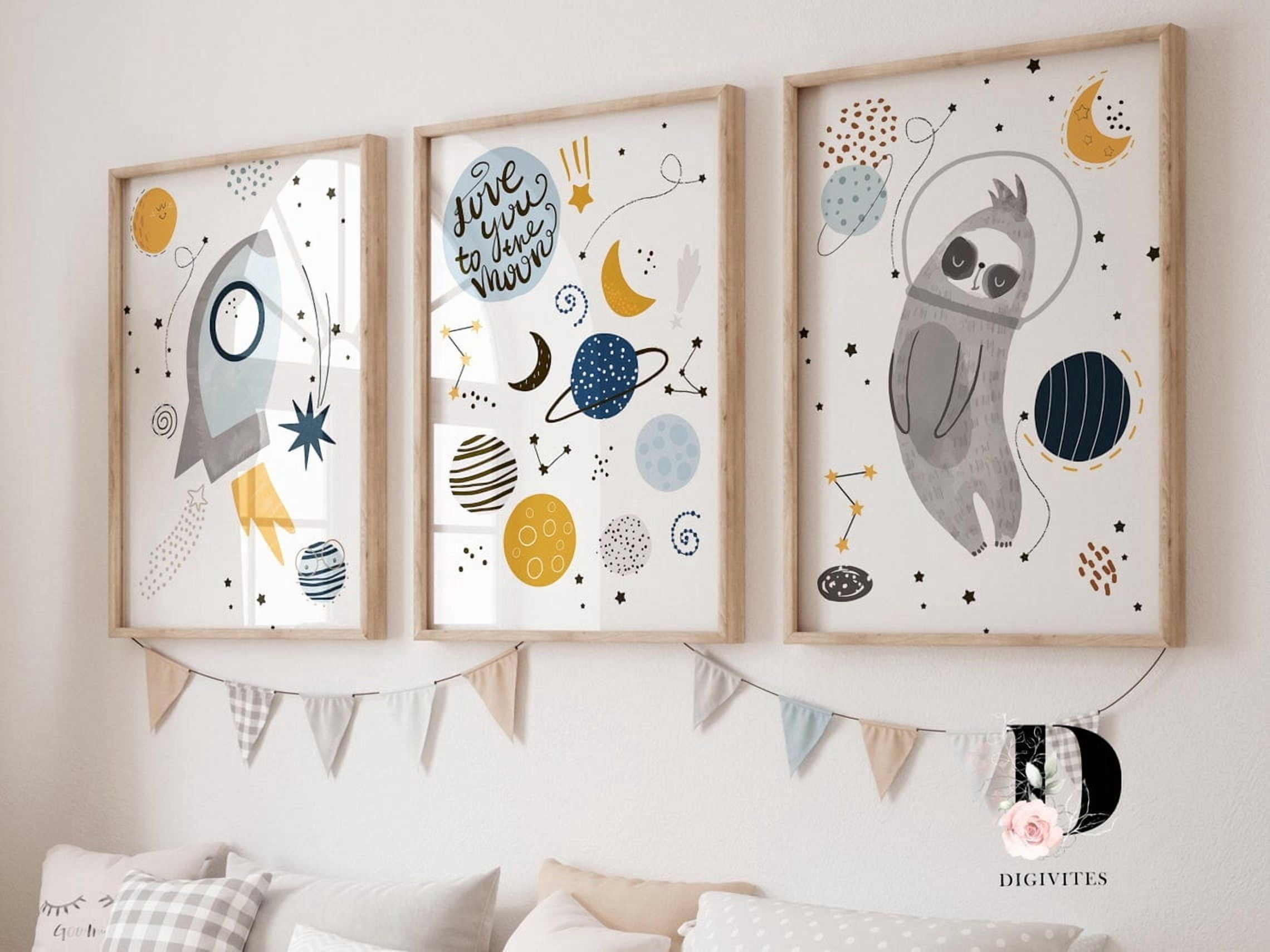 Space Themed Nursery Wall Art Prints, Animal, Rocket Ship, Love You To ...