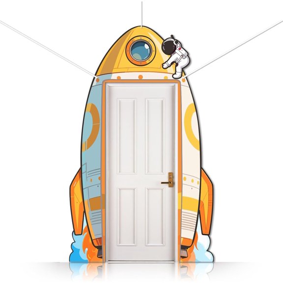 Space Themed Party Decorations - Astronaut Rocket Ship Outer Space Birthday Decorations Porch Sign Banner Photo Backdrop Door Banner Space Party Supplies