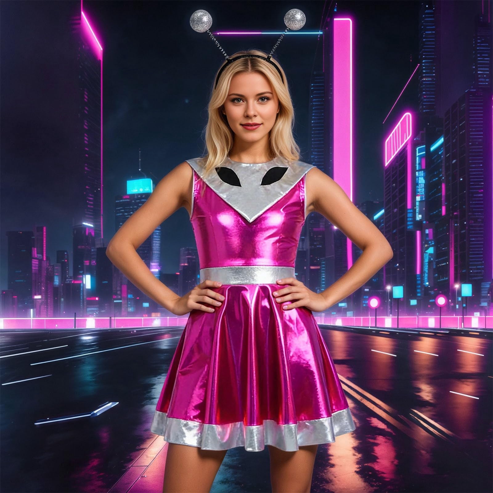 Space Themed Party Dress for Women, Metallic Silver Sequin Futuristic — free download