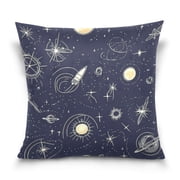 Space Themed Pattern 16x16 Inch Plush Velvet Pillowcase Double Sided Print, Hidden Zipper