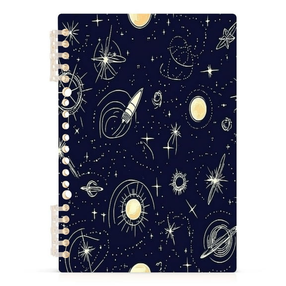 Space Themed Pattern A5 8.3x5.7in PP Notebook, Adjustable Rings, 60 Sheets, Diary or Journey Note